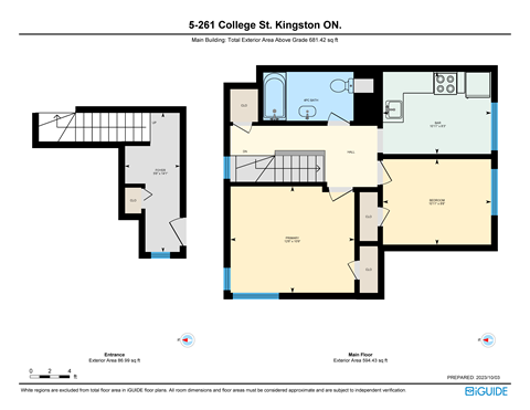 Floor plan for 1 bed, 1 bath, 590 sqft